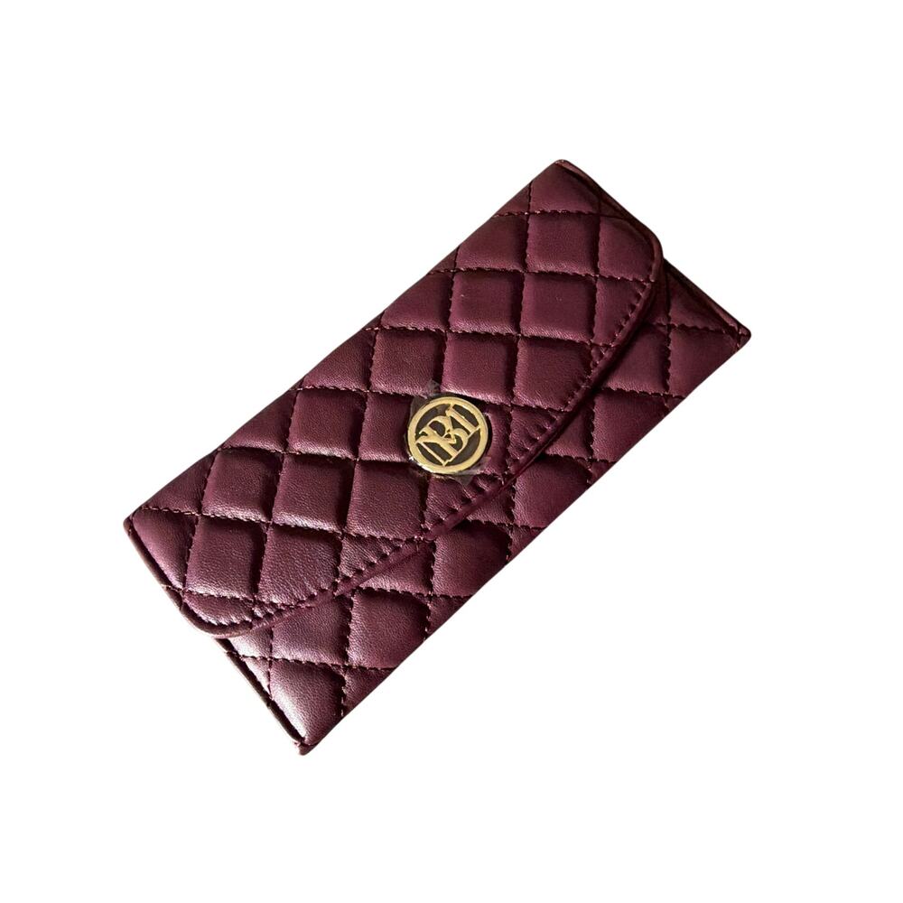 Badgley Mischka Diamond Quilting Wallet Plum NEW